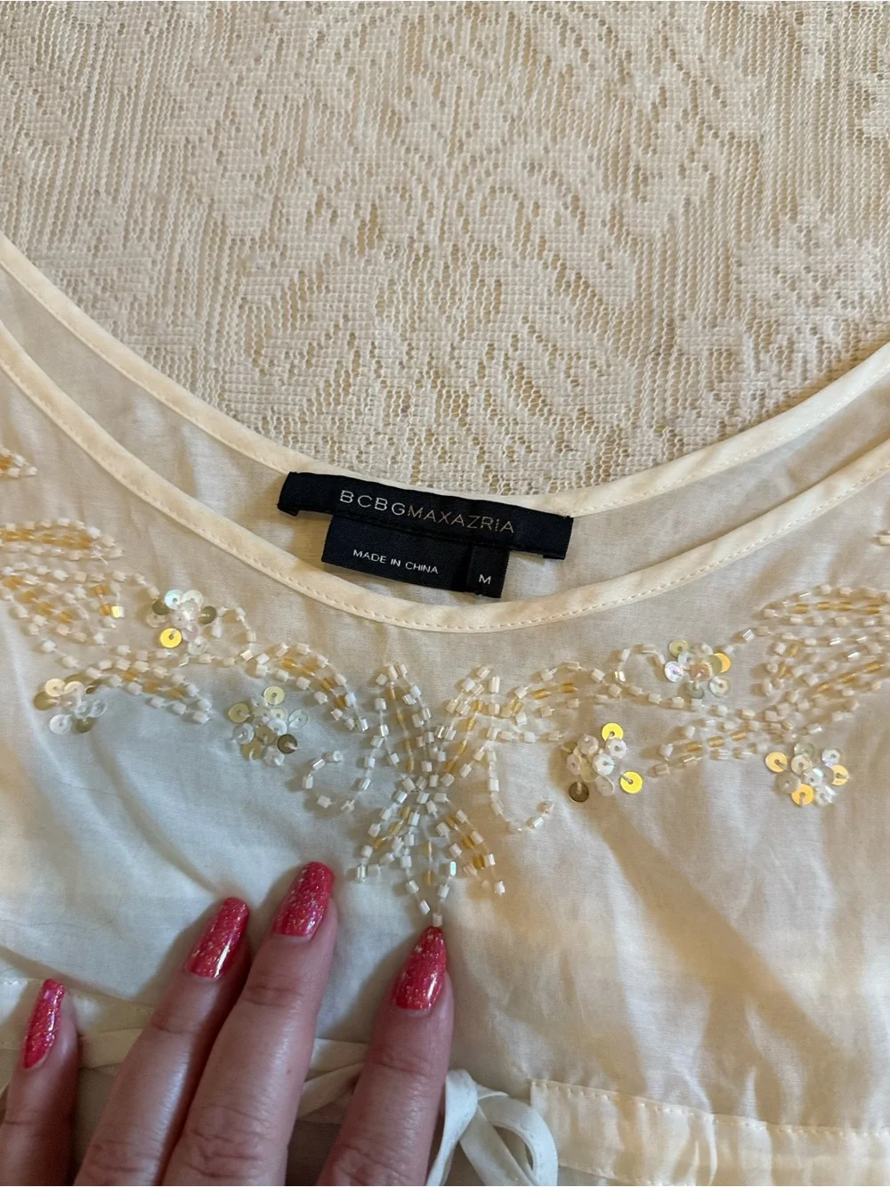 Vintage Y2K BCBG max azria sheer beaded baby doll tie tank - Picture 4 of 9